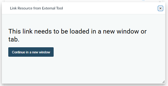 Continue in a new window button in Blackboard Learn