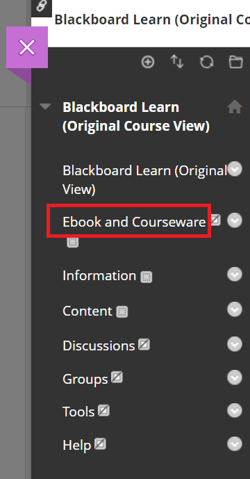Blackboard Learn — example Content Area in left course menu