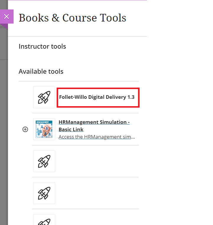 Blackboard Ultra — Institution tools: Follett-Willo Digital Delivery 1.3