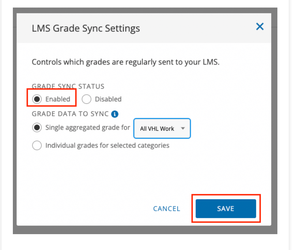 Step 3 – Enable grade sync and save