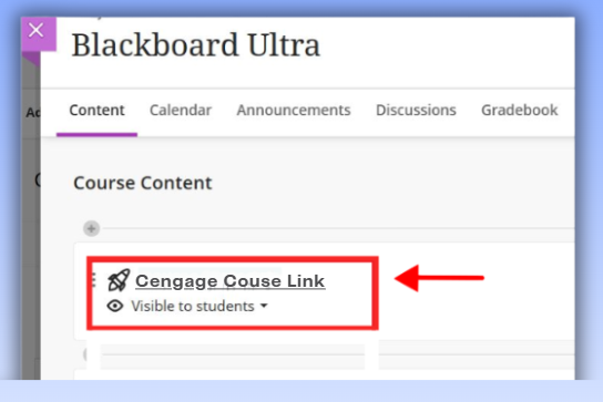 Click the Cengage link in Blackboard Ultra to initialize course pairing