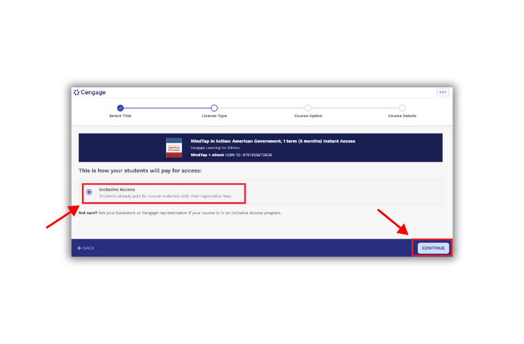 Inclusive Access option for Cengage pairing
