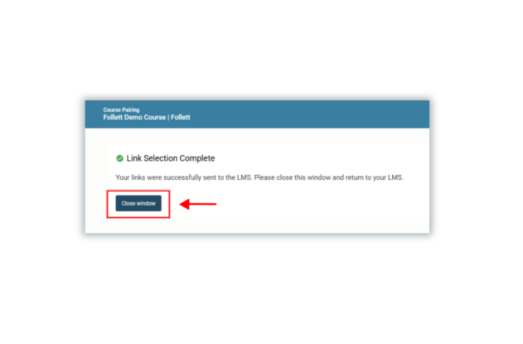 Link Selection Complete confirmation