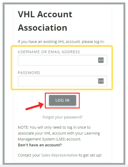 Step 9 – VHL login screen