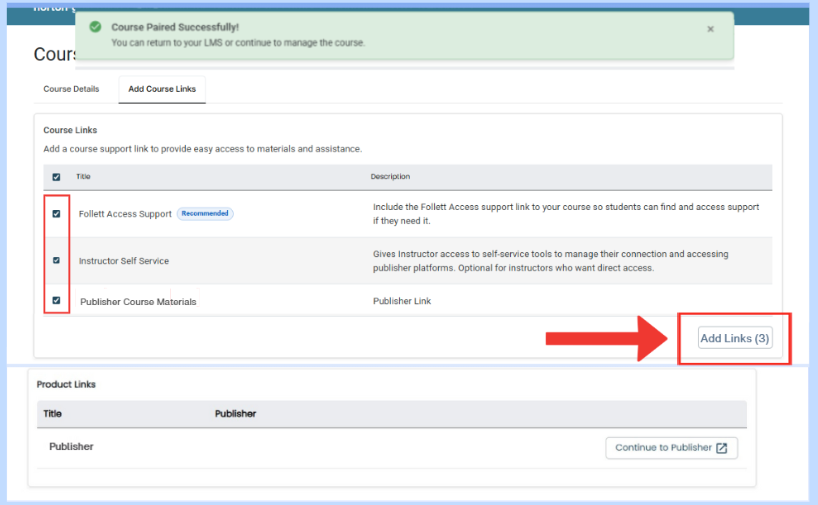 Add links selection screen
