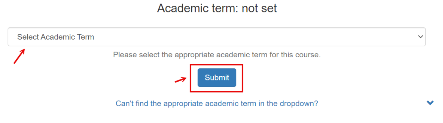 Select academic term screen