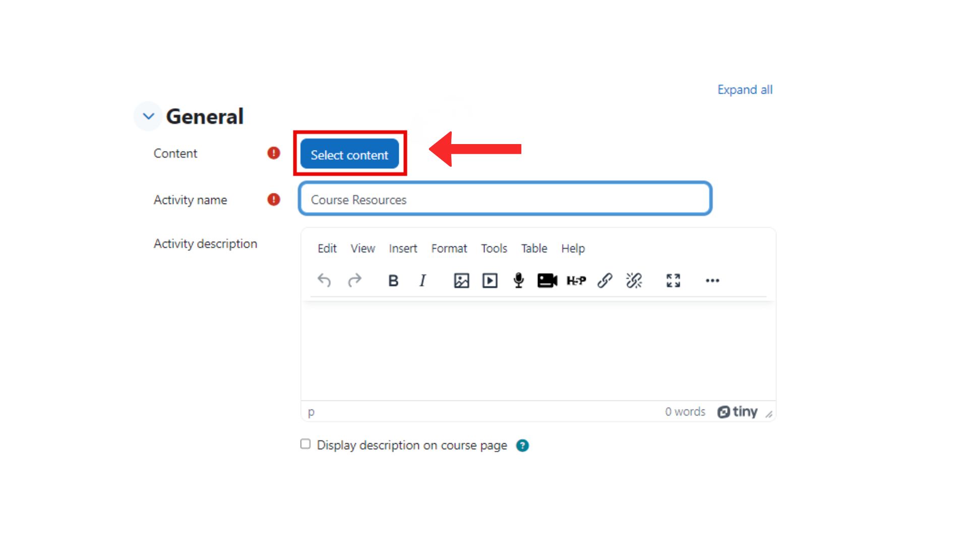 Select Content button
