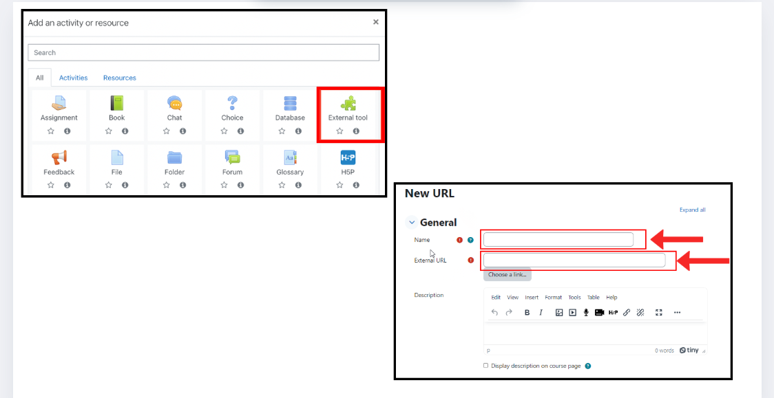 Moodle external tool configuration screen