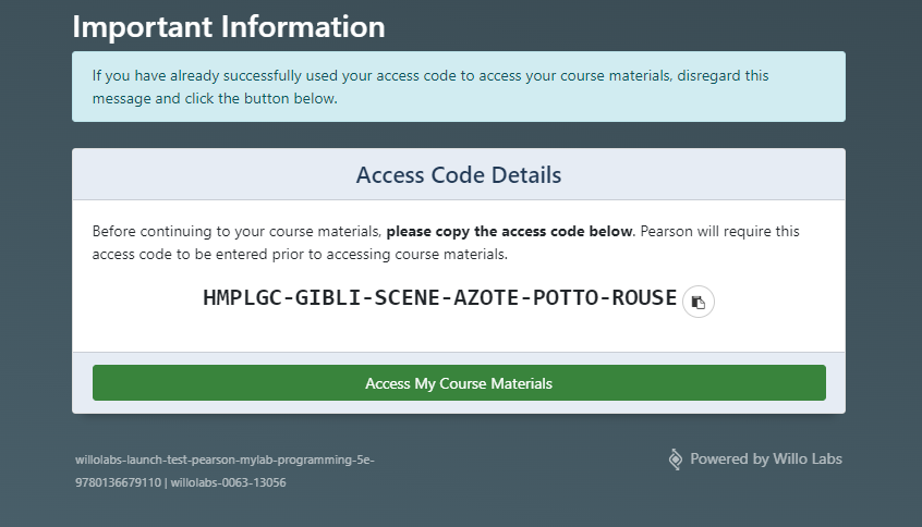 Student view: Access My Course Materials button