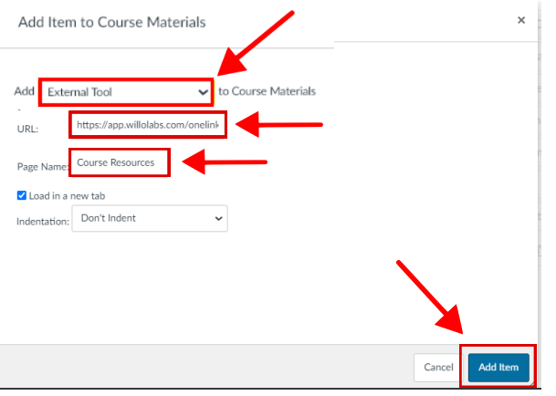 Step 5a Screenshot: Add External Tool in Course Materials
