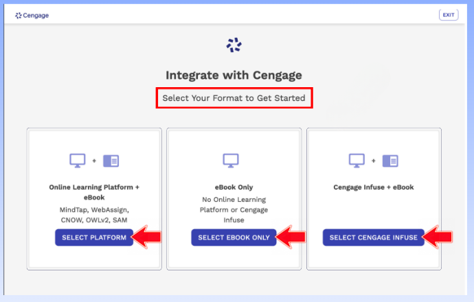 Select Cengage platform options in Moodle