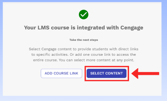 Select Content in Cengage Canvas view
