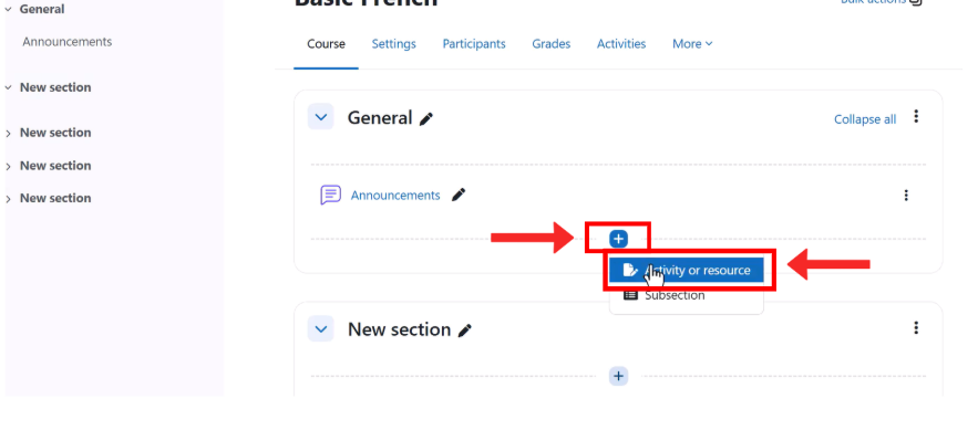 Add an activity or resource in Moodle