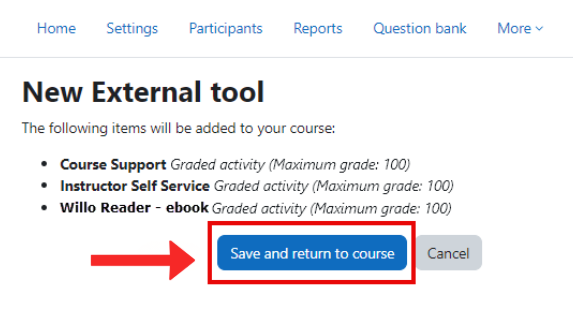 Save and return to course in Moodle