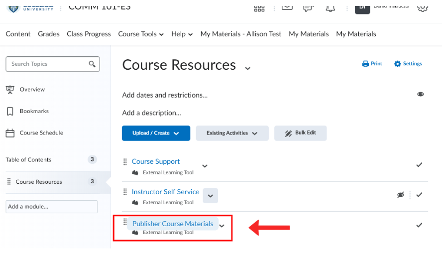 Brightspace paired links example