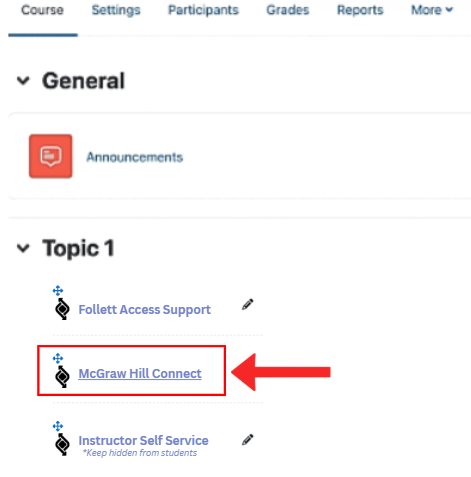 Moodle McGraw Hill Connect Link Screenshot