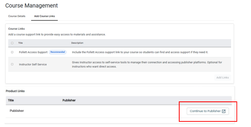 Continue to Publisher button
