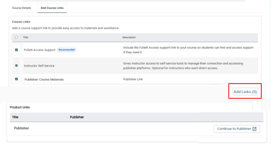 Add Links screenshot